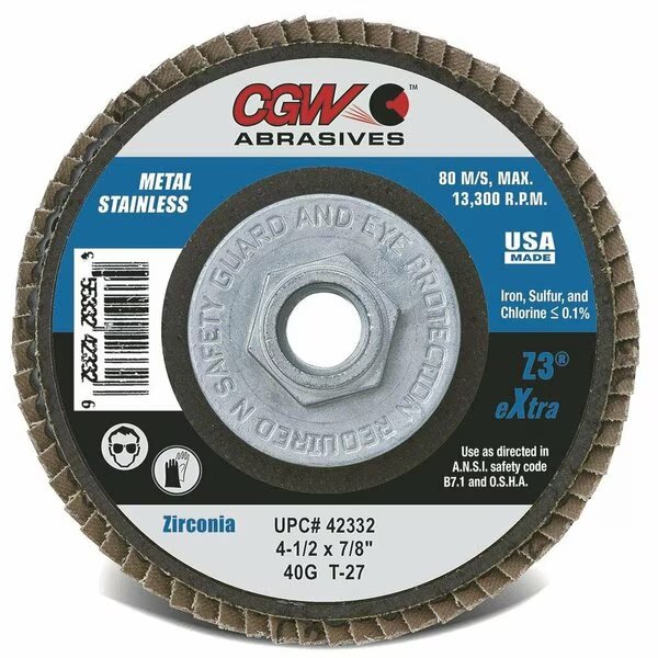Contaminant-Free Premium Regular Coated Abrasive Flap Disc, 5 in Dia, 7/8 in Center Hole, 60 Grit, M, Cgw Abrasives, Mfr#: 42504